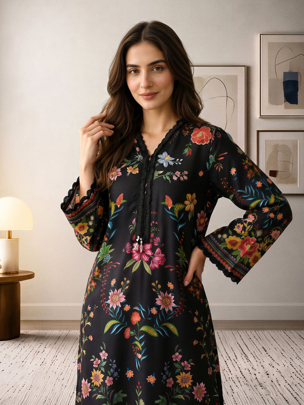 Silk Kaftan- Embellished (Pret)
