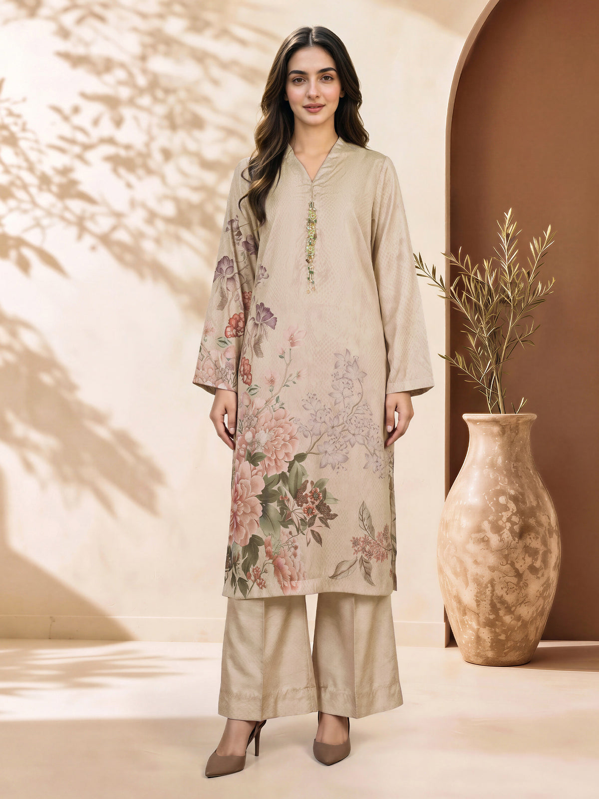 2 Piece Silk Suit- Embellished (Pret)