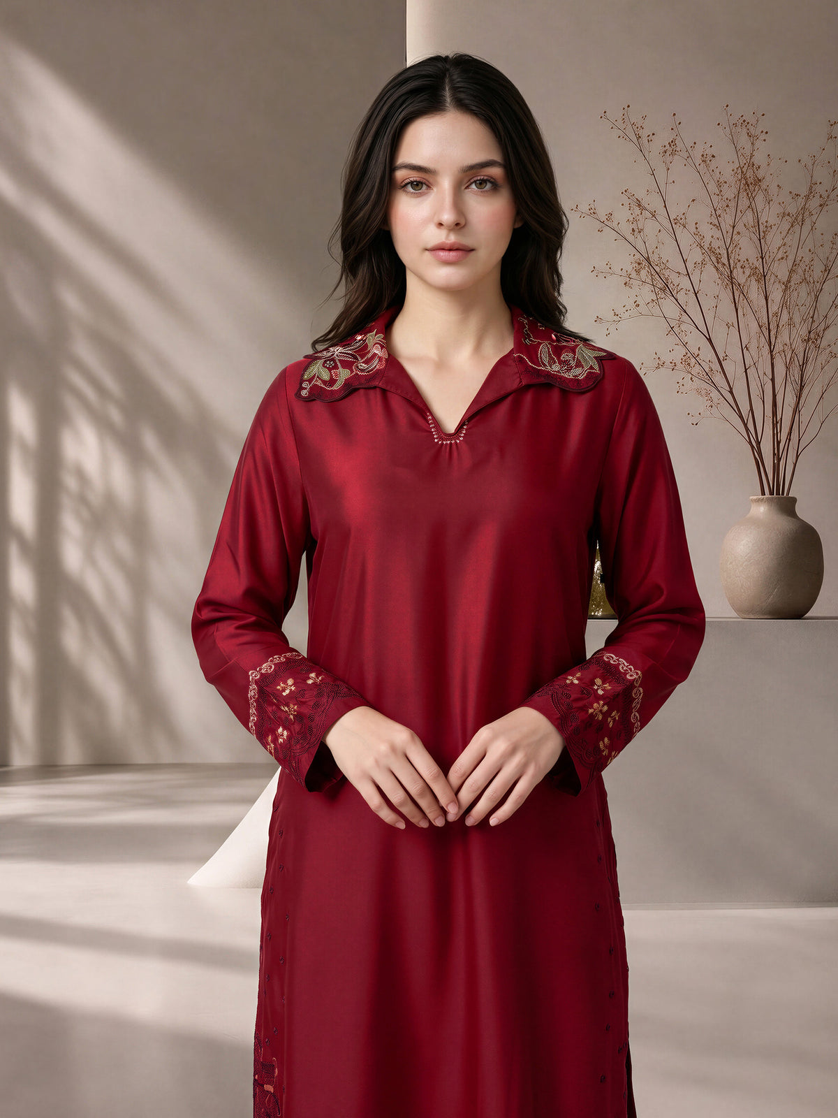 2 Piece Silk Suit- Embroidered (Pret)