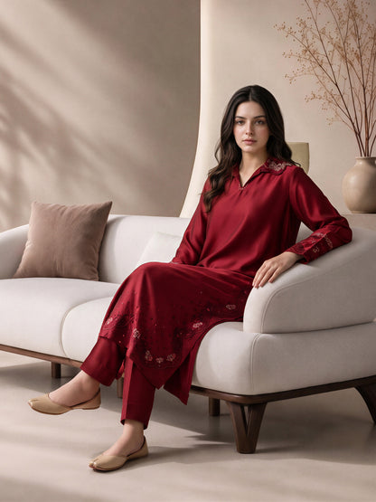 2 Piece Silk Suit- Embroidered (Pret)