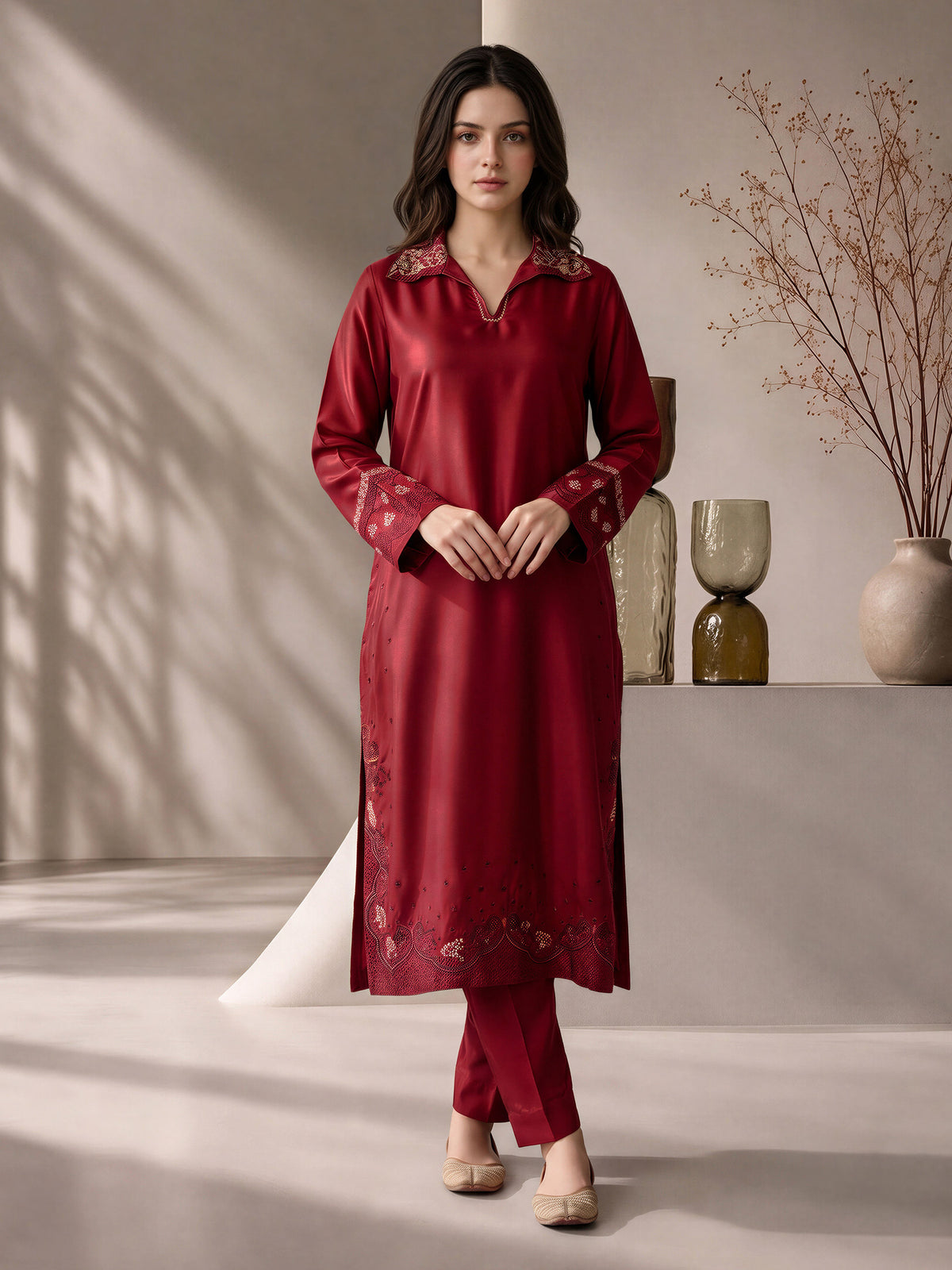 2 Piece Silk Suit- Embroidered (Pret)