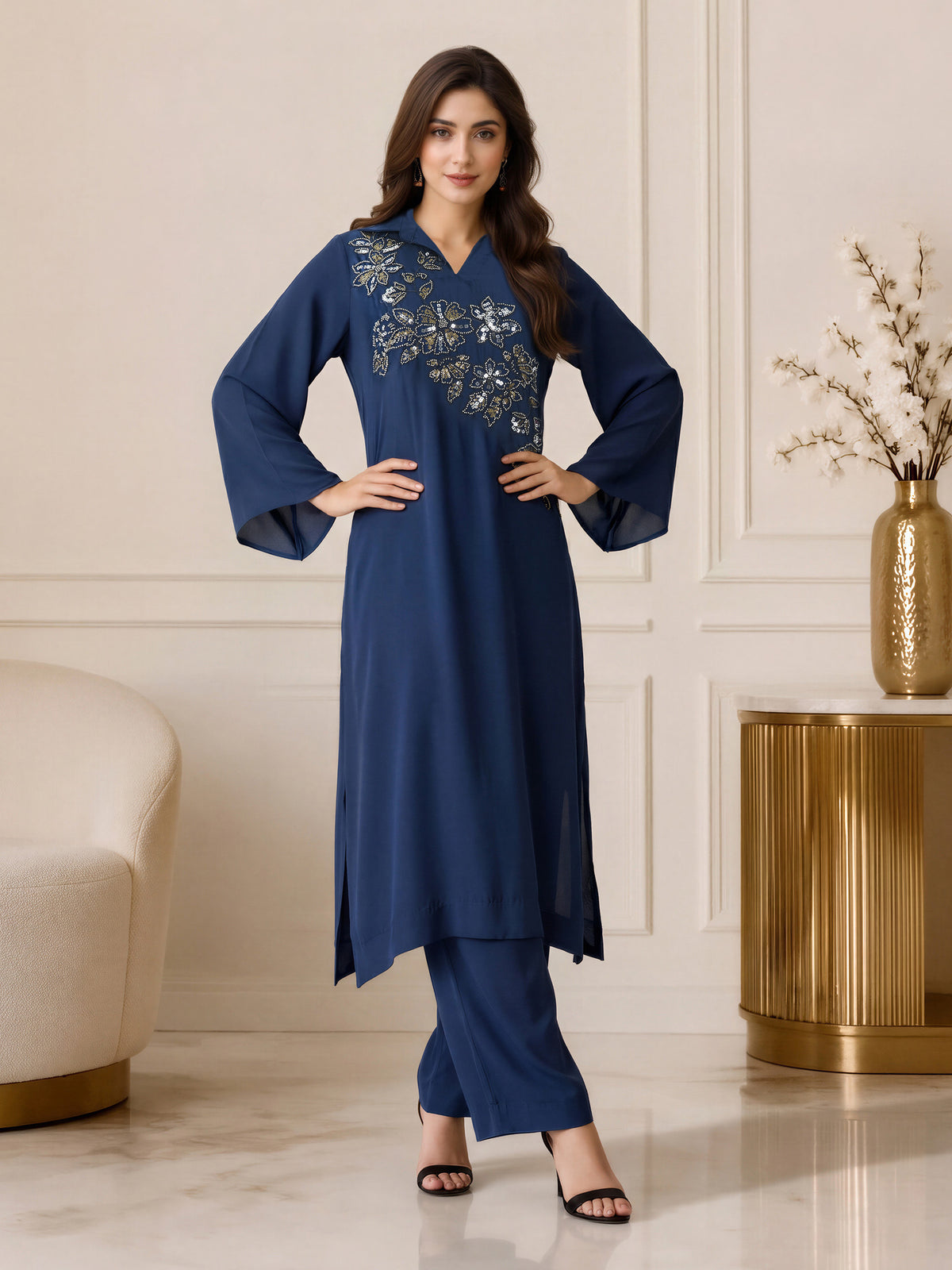 2 Piece Silk Suit- Embroidered (Pret)