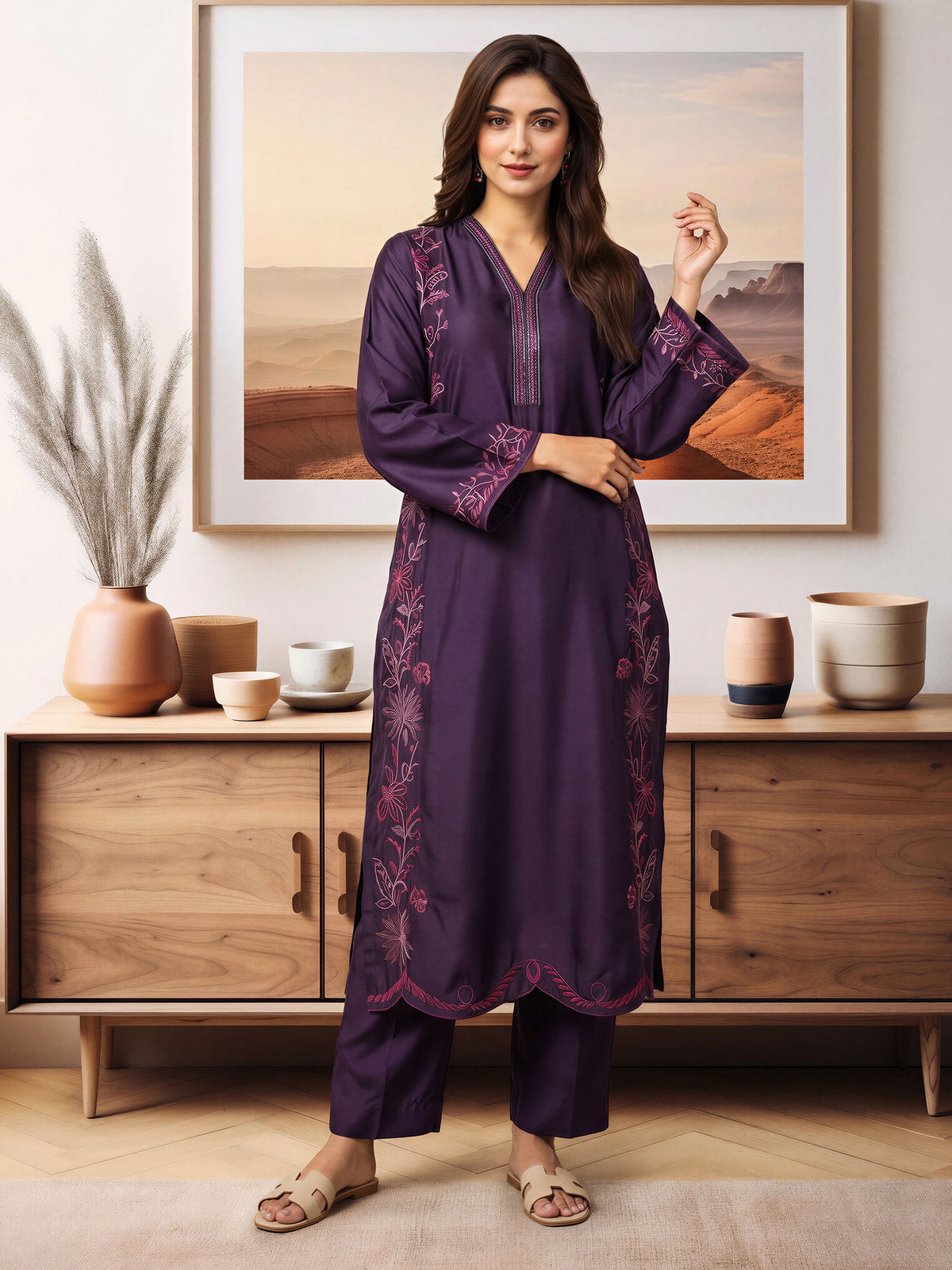 2 Piece Silk Suit- Embroidered (Pret)
