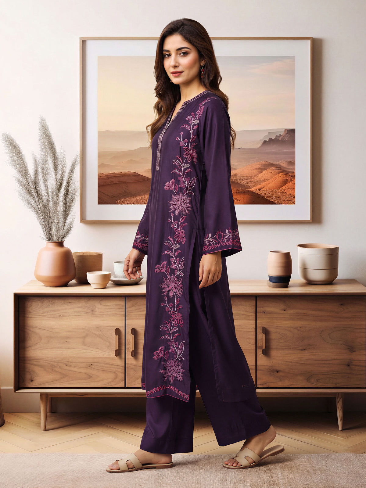 2 Piece Silk Suit- Embroidered (Pret)