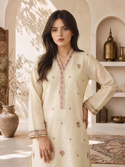 2 Piece Slub Khaddar Suit- Embroidered (Pret)