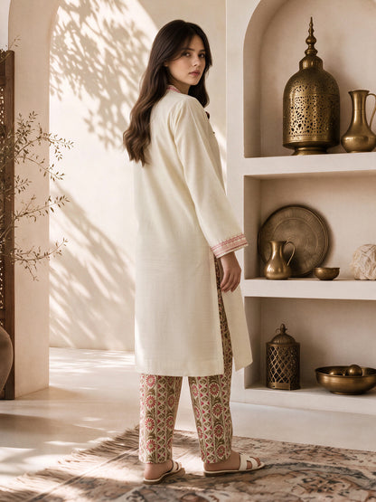 2 Piece Slub Khaddar Suit- Embroidered (Pret)