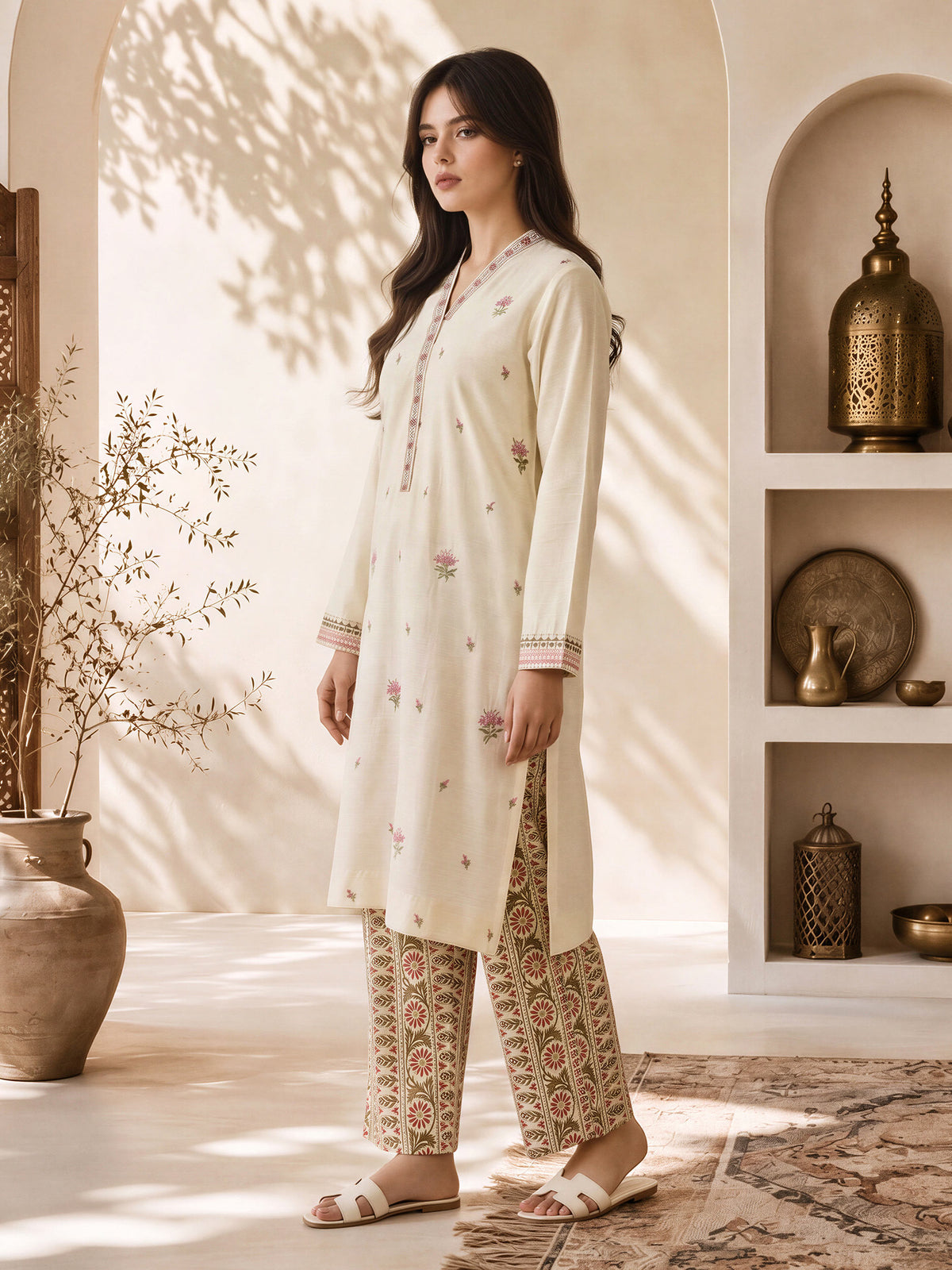 2 Piece Slub Khaddar Suit- Embroidered (Pret)