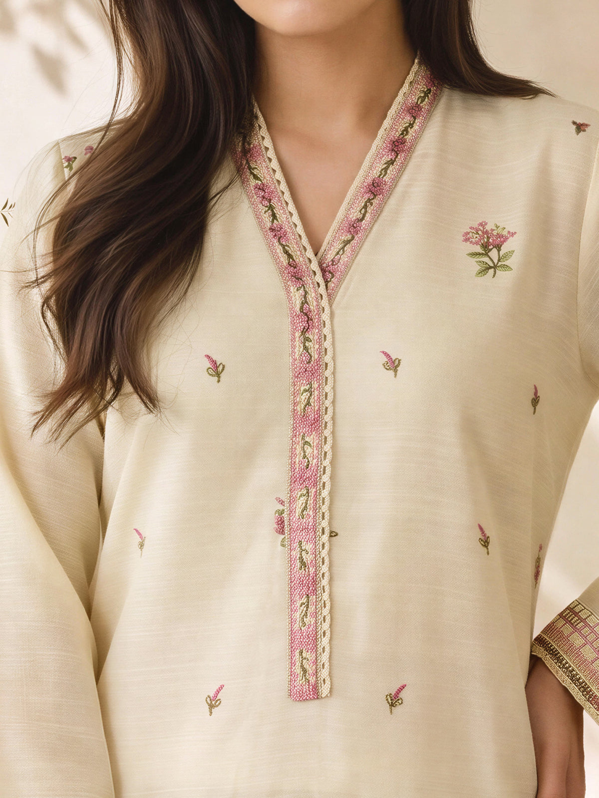 2 Piece Slub Khaddar Suit- Embroidered (Pret)