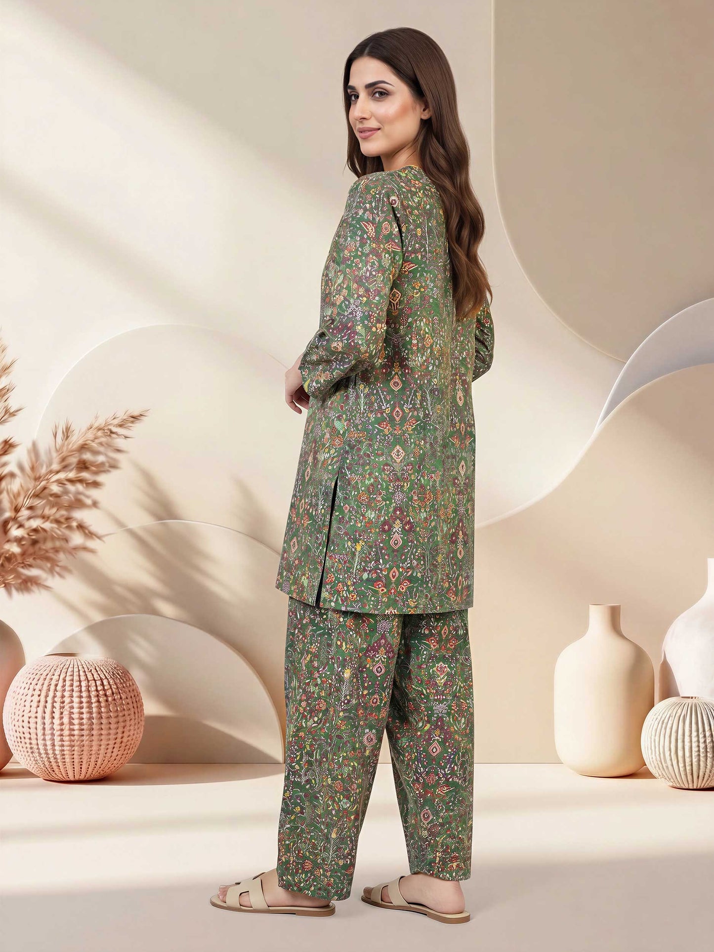 2 Piece Satin Suit- Embroidered (Pret)
