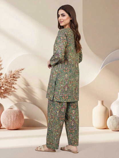 2 Piece Satin Suit- Embroidered (Pret)