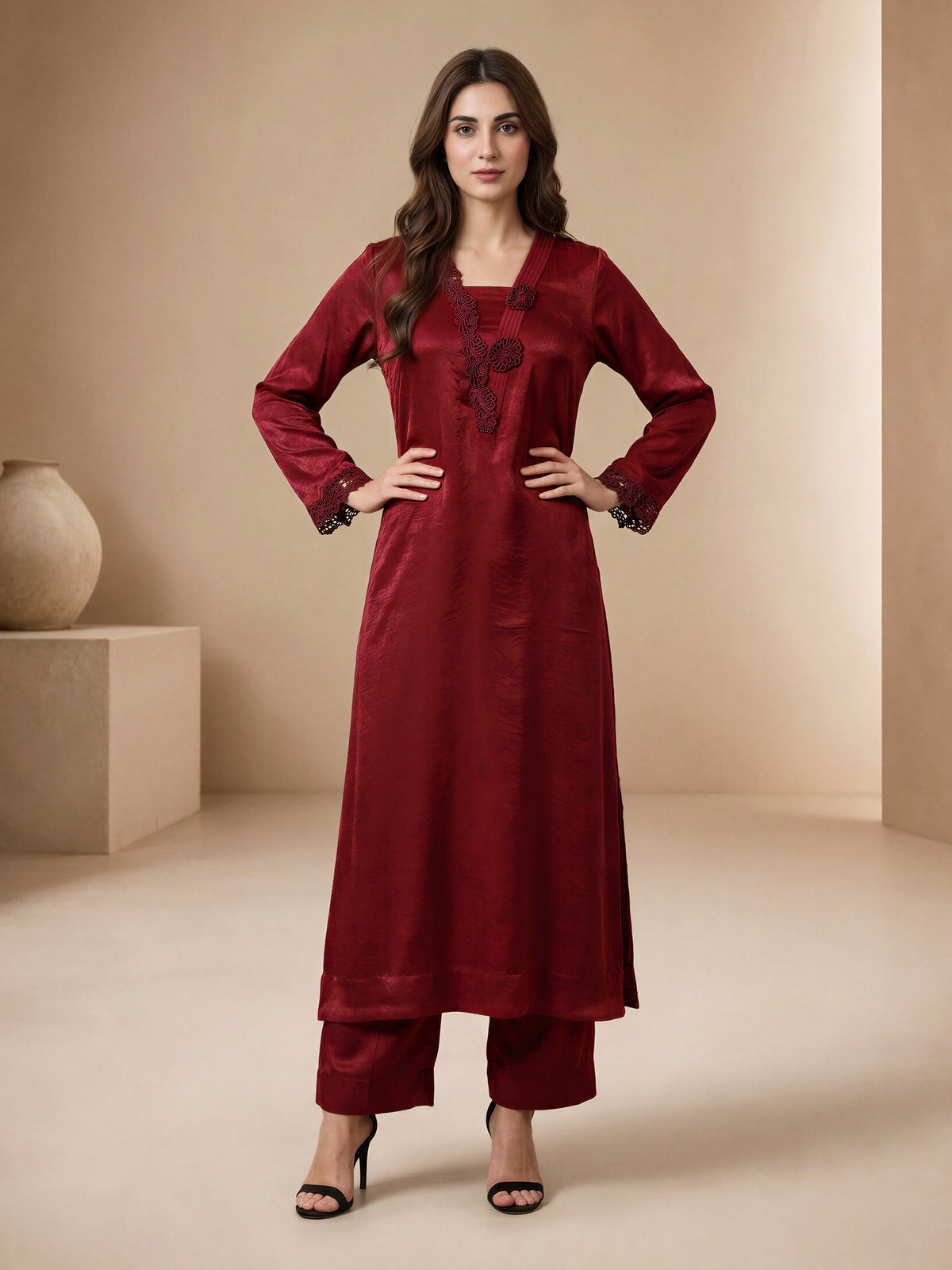 2 Piece Silk Suit- Embroidered (Pret)
