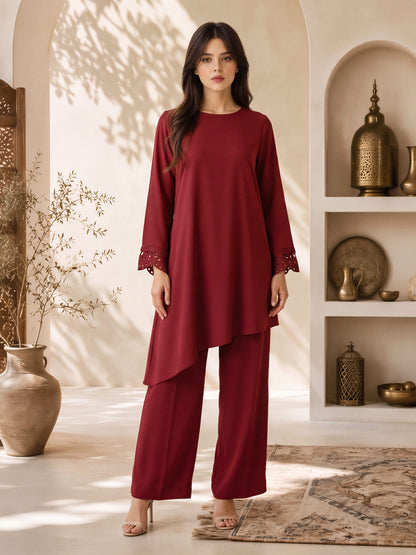 2 Piece Silk Drop Corner Suit- Embroidered (Pret)