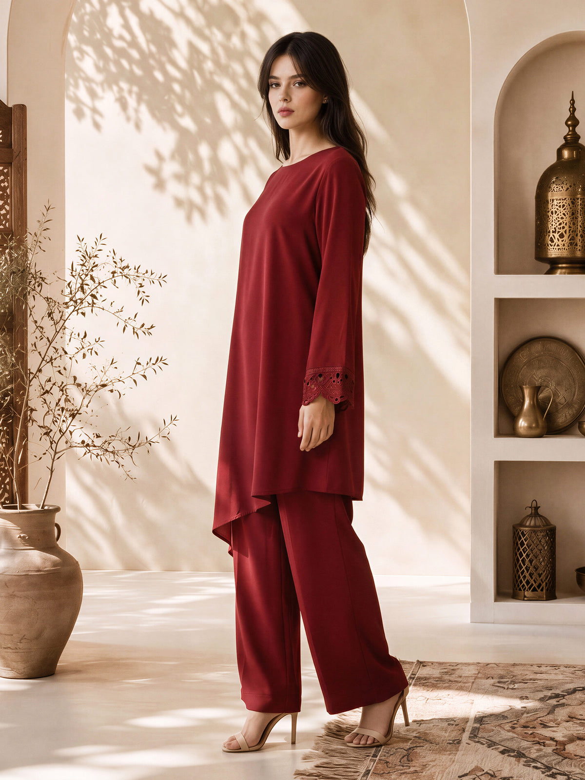 2 Piece Silk Drop Corner Suit- Embroidered (Pret)