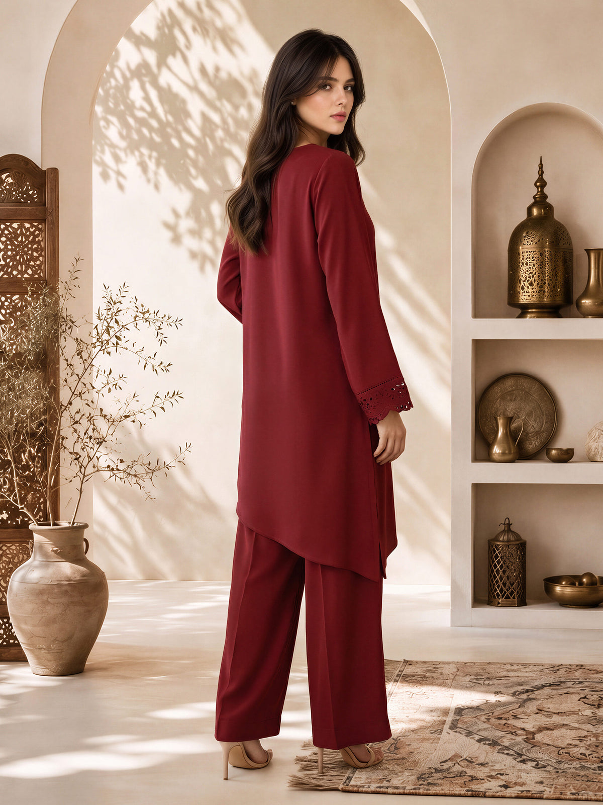 2 Piece Silk Drop Corner Suit- Embroidered (Pret)
