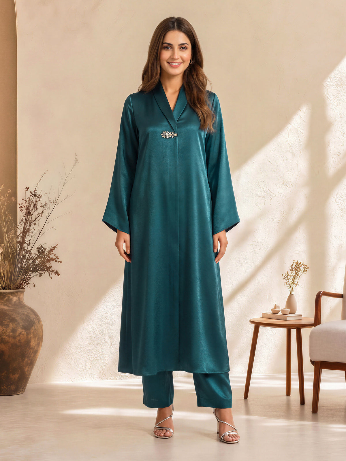 2 Piece Silk Suit- Embellished (Pret)