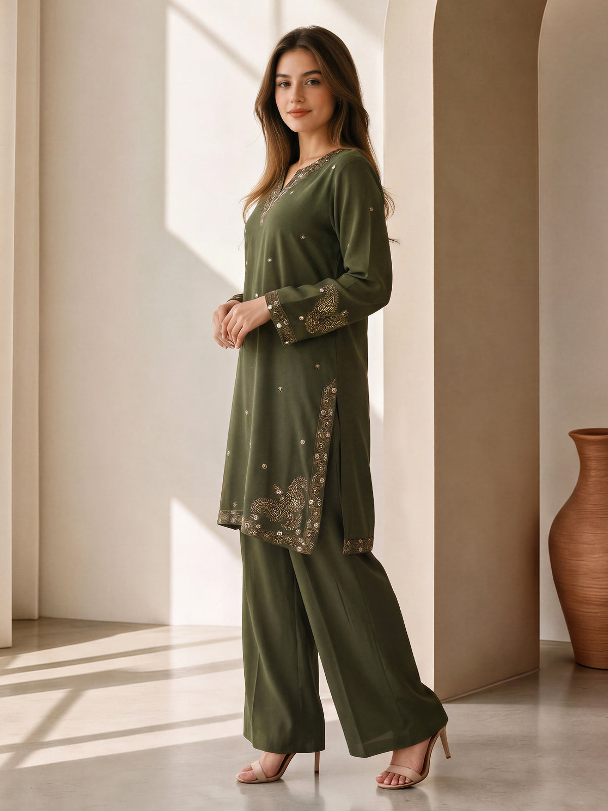 Grip Texture Co-ord Set- Embroidered