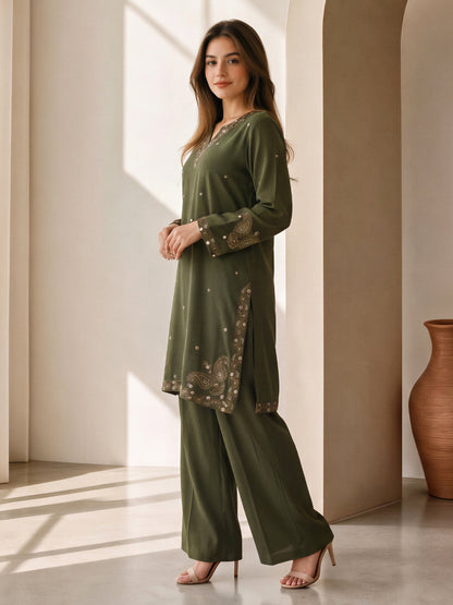 Grip Texture Co-ord Set- Embroidered