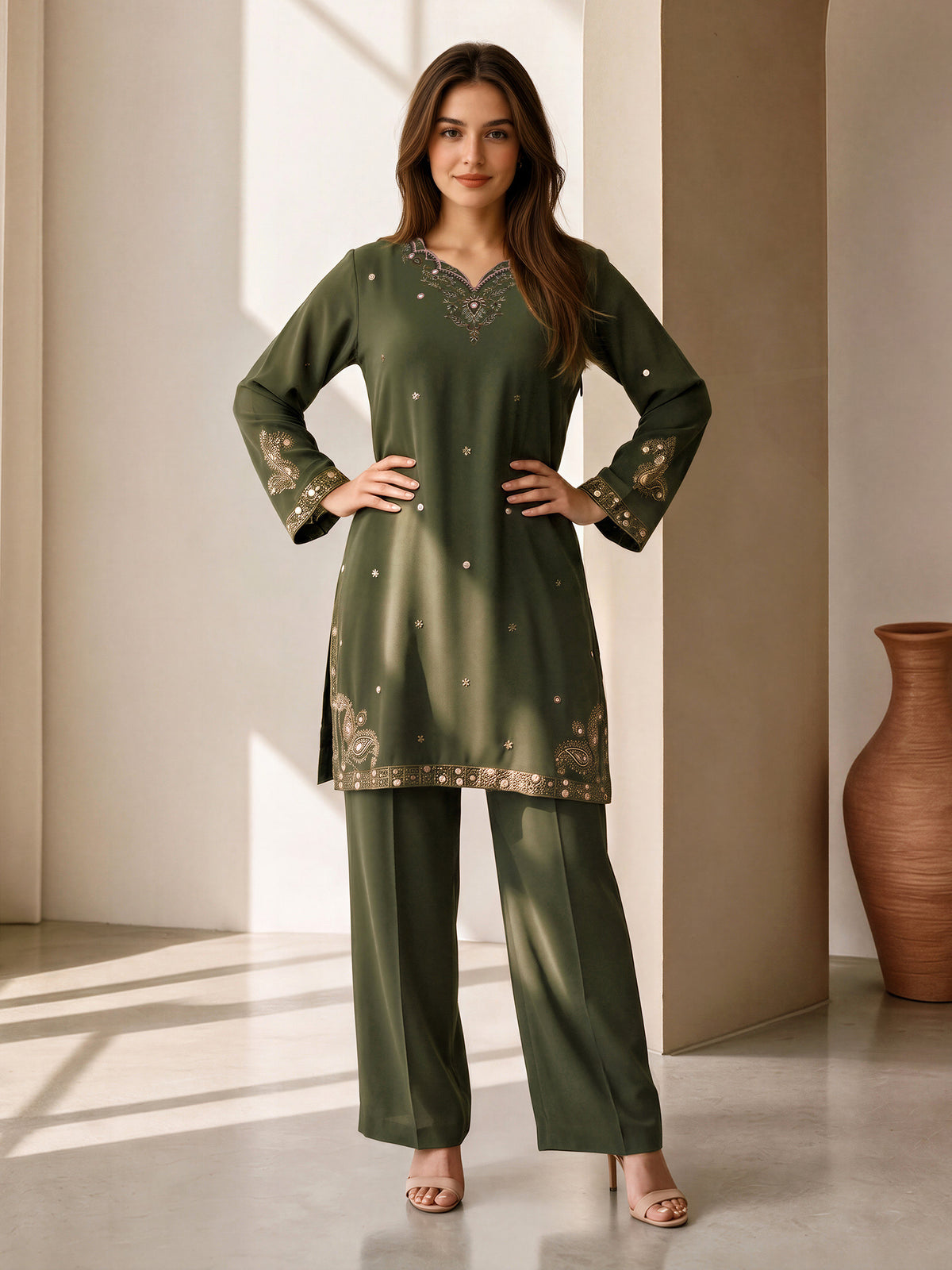 Grip Texture Co-ord Set- Embroidered