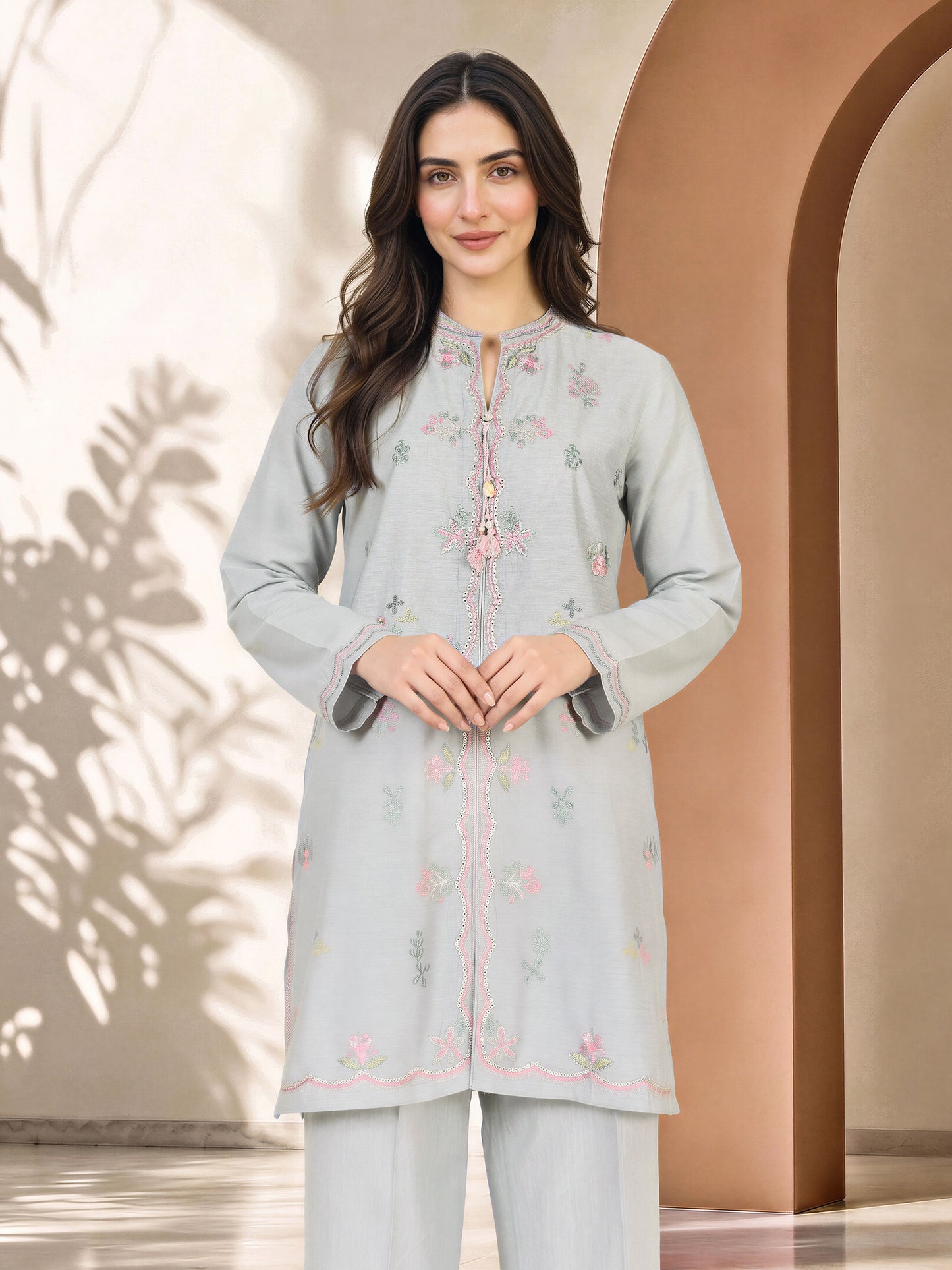 Yarn Dyed Co-ord Set- Embroidered
