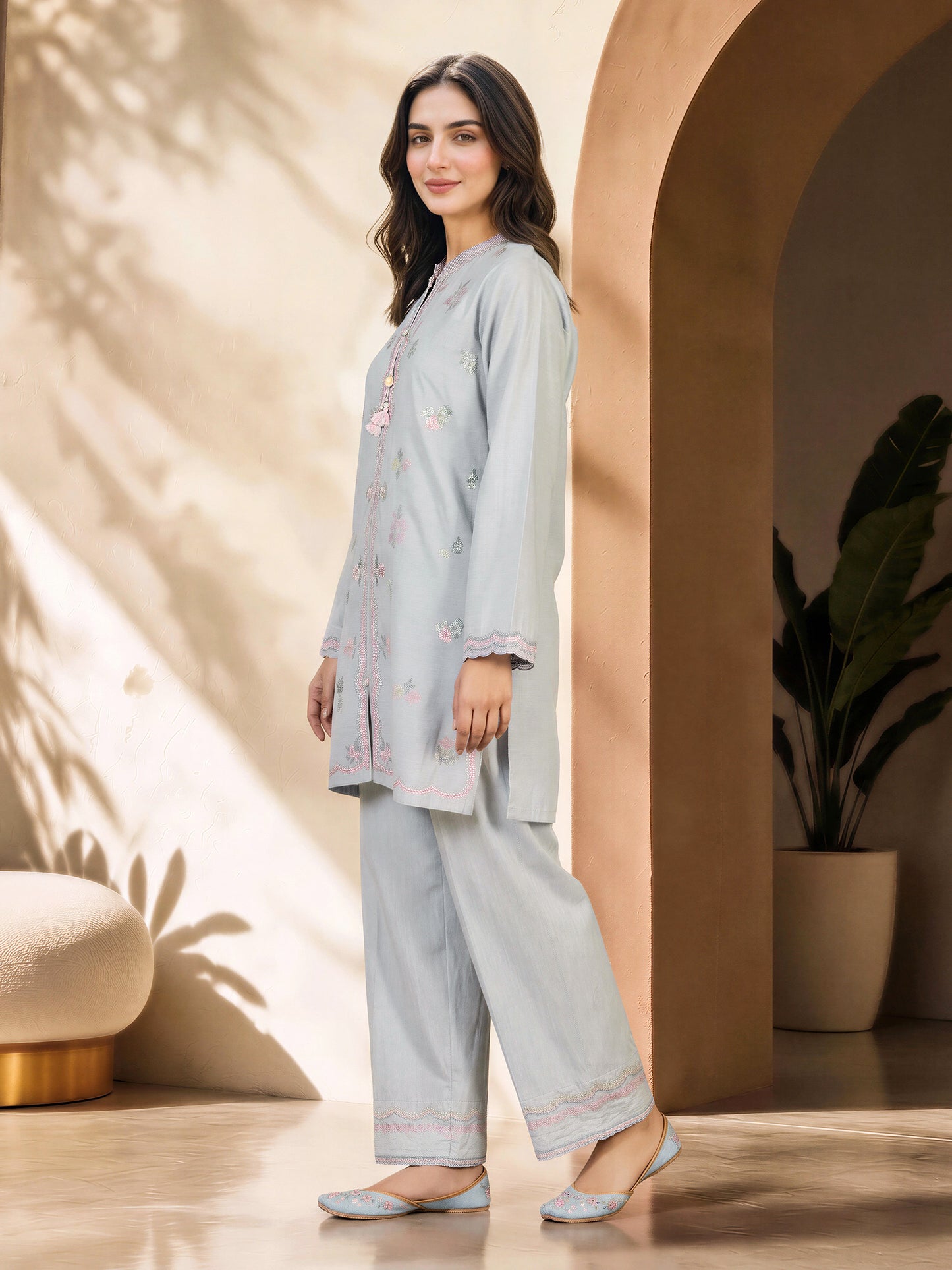 Yarn Dyed Co-ord Set- Embroidered