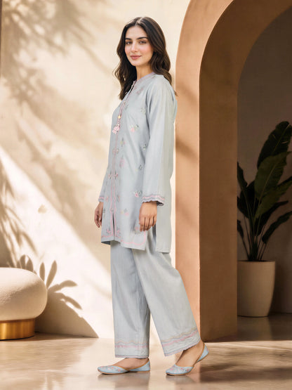 Yarn Dyed Co-ord Set- Embroidered