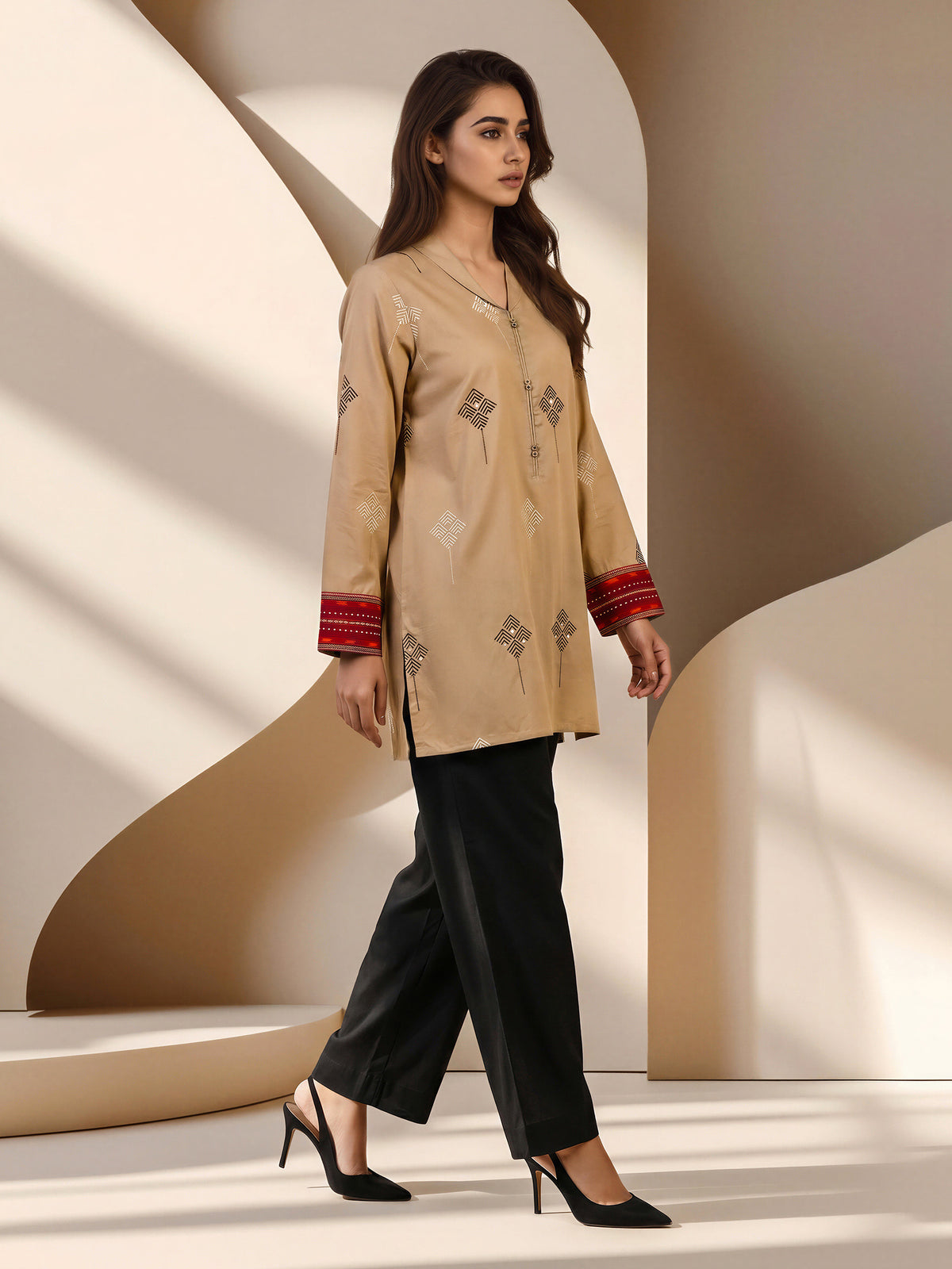 Satin Kurti- Embroidered (Pret)