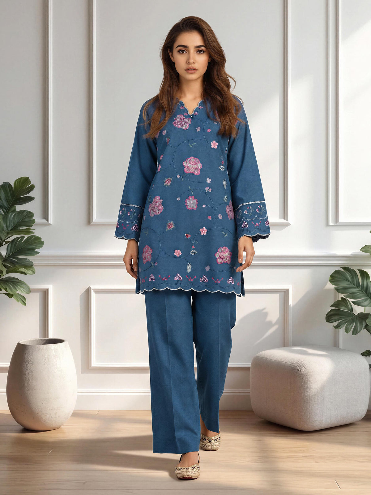 Yarn Dyed Co-ord Set- Embroidered