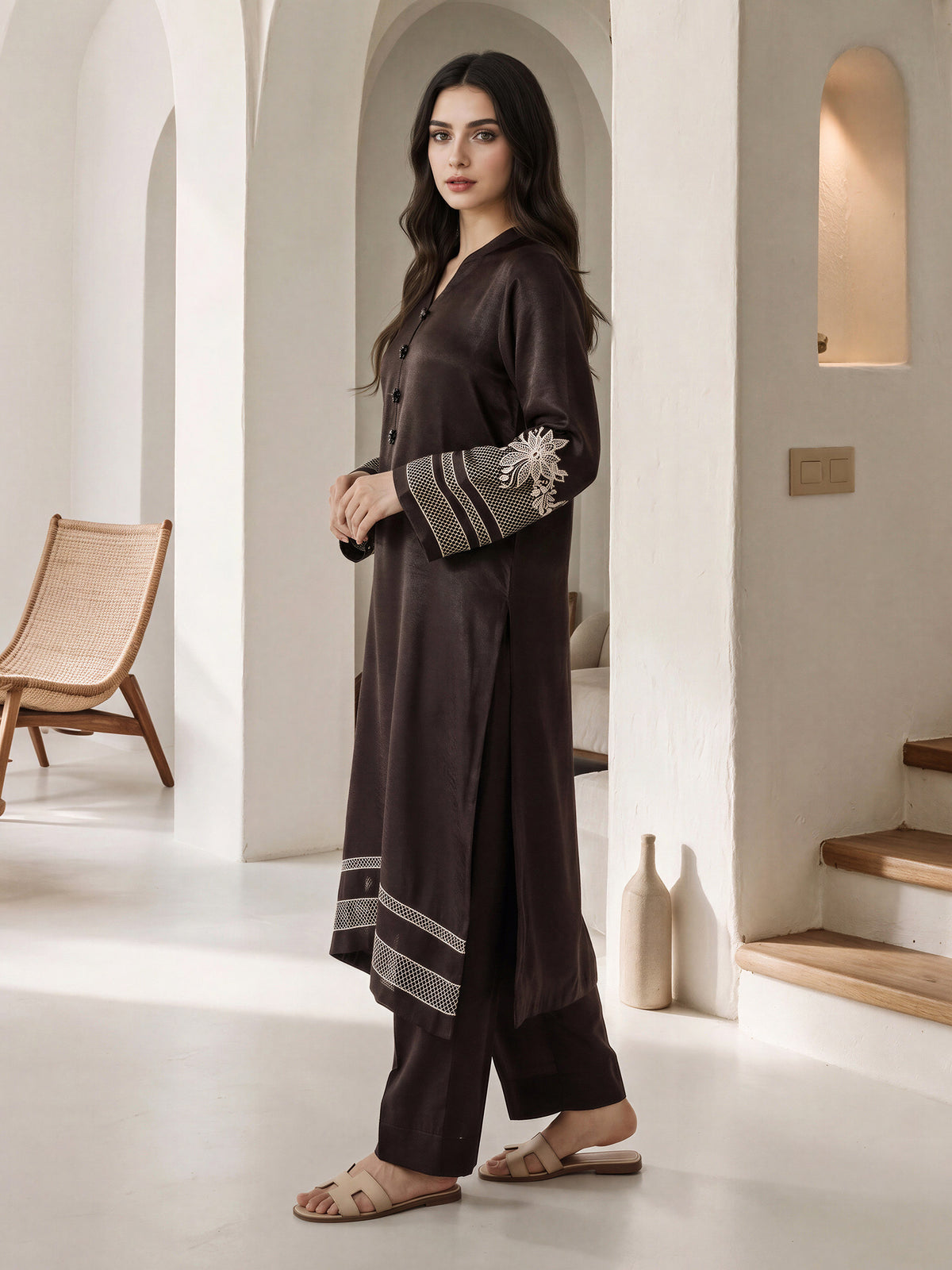 2 Piece Silk Suit- Embroidered (Pret)