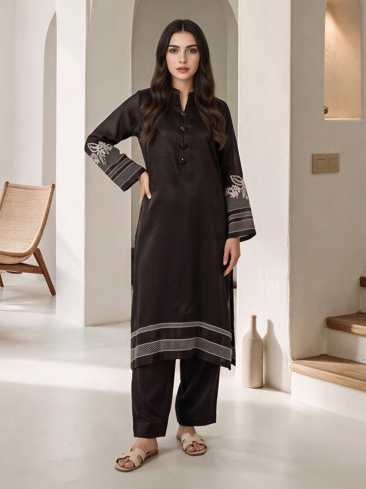 2 Piece Silk Suit- Embroidered (Pret)