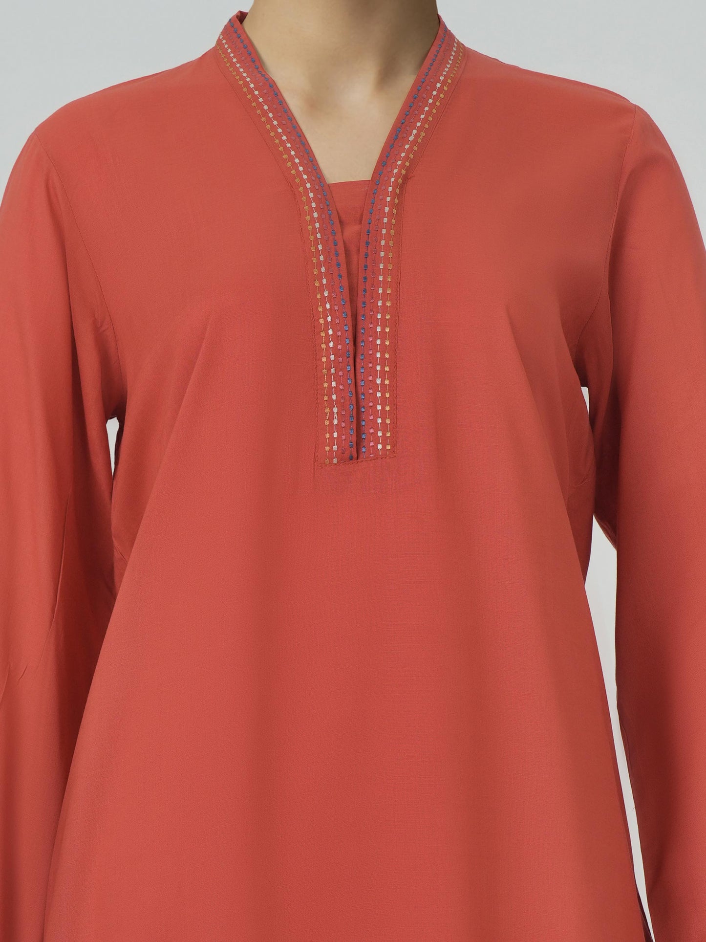 Viscose Slub Kurti- Embroidered (Pret)