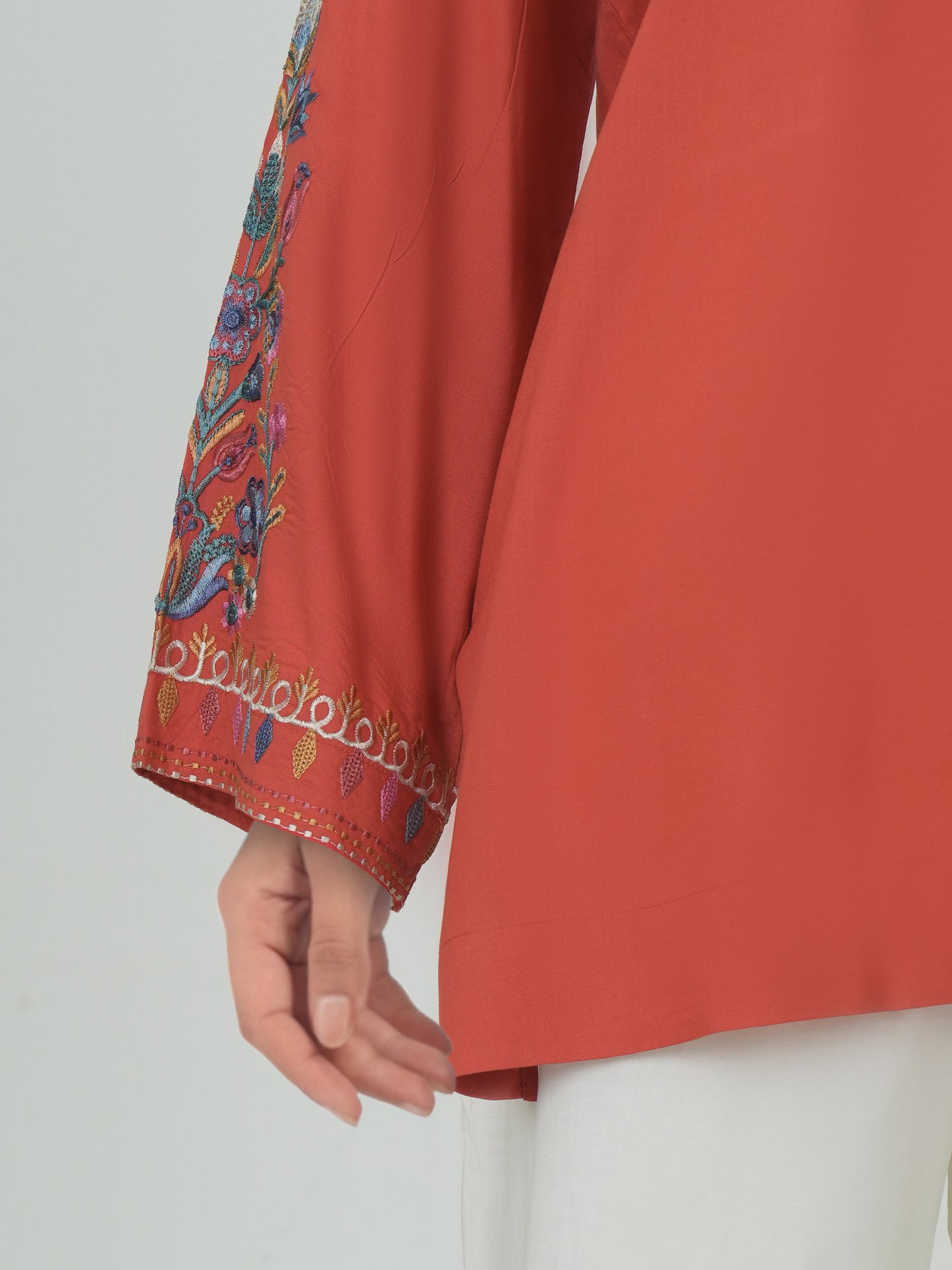 Viscose Slub Kurti- Embroidered (Pret)