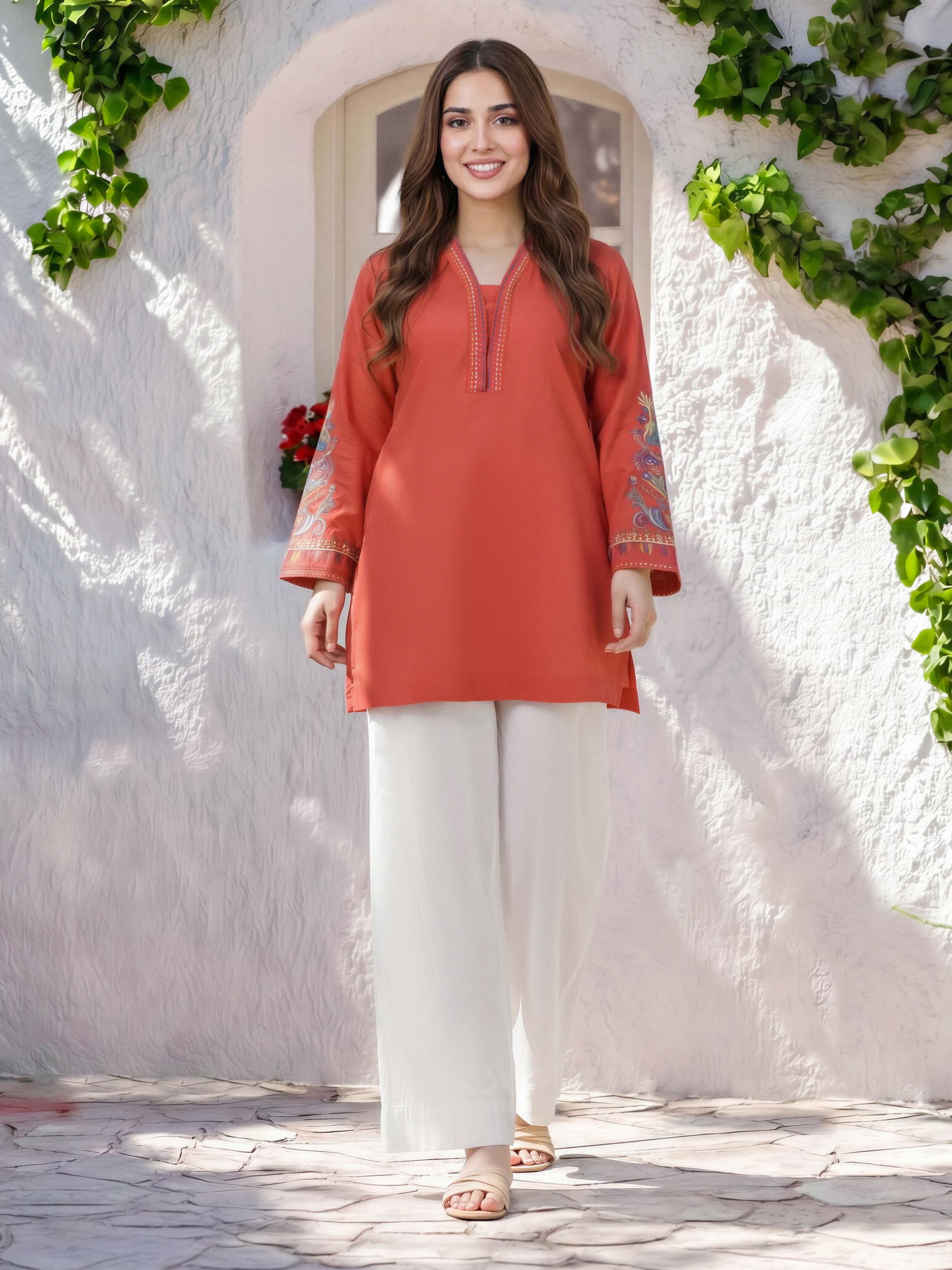 Viscose Slub Kurti- Embroidered (Pret)