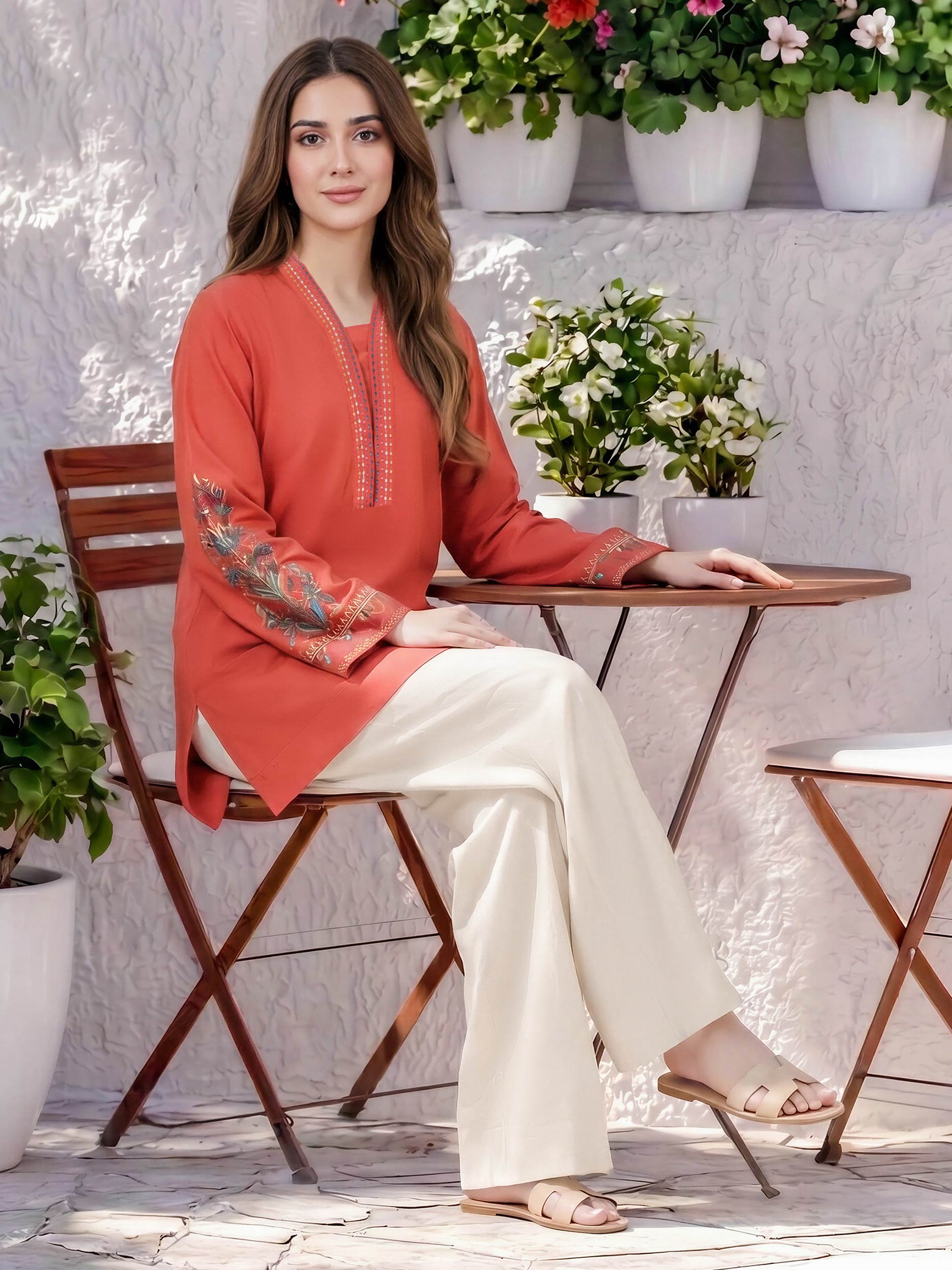 Viscose Slub Kurti- Embroidered (Pret)