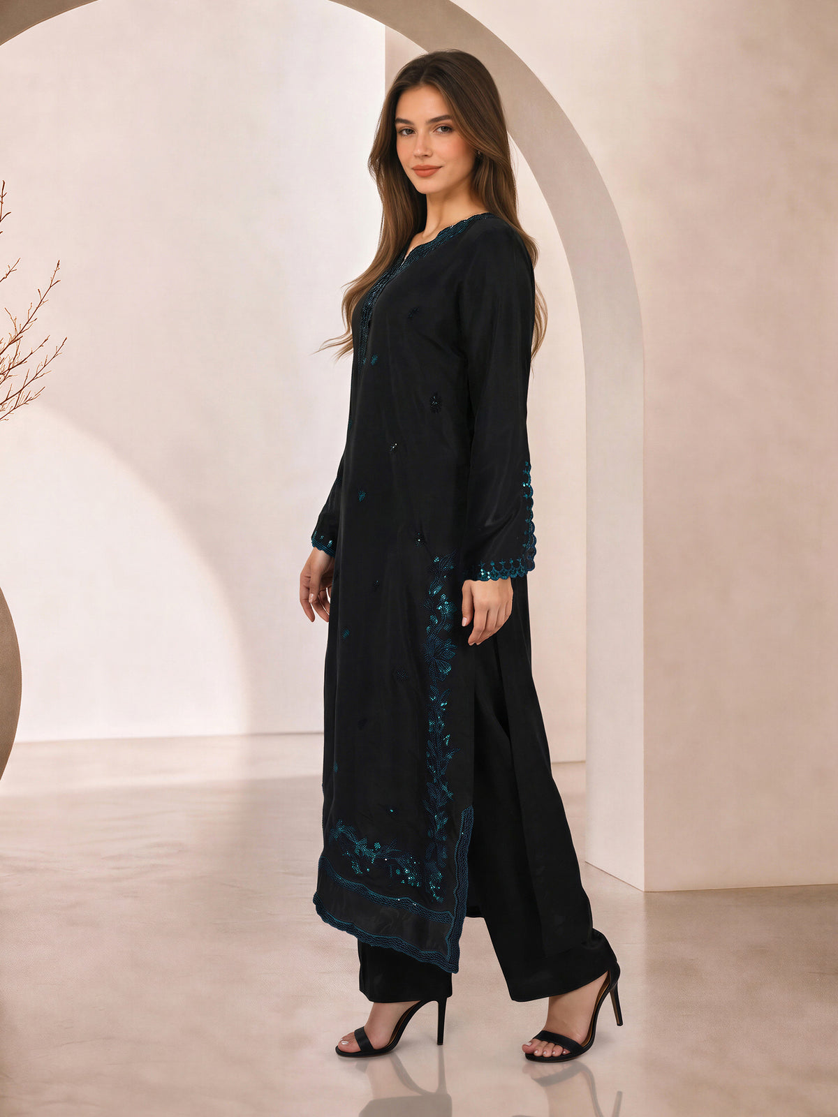 2 Piece Silk Suit- Embroidered (Pret)