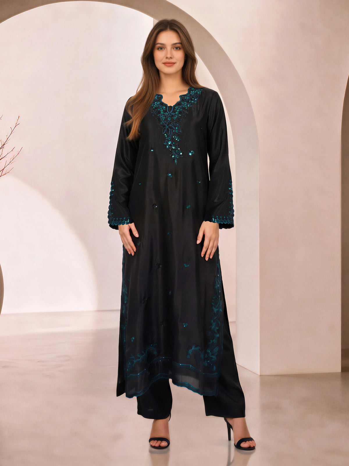 2 Piece Silk Suit- Embroidered (Pret)