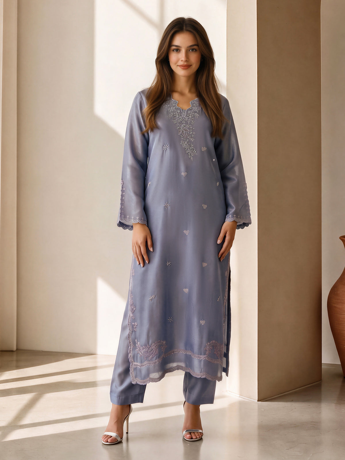 2 Piece Silk Suit- Embroidered (Pret)