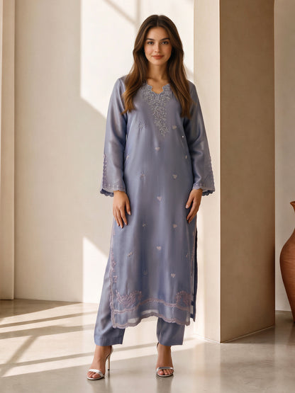 2 Piece Silk Suit- Embroidered (Pret)