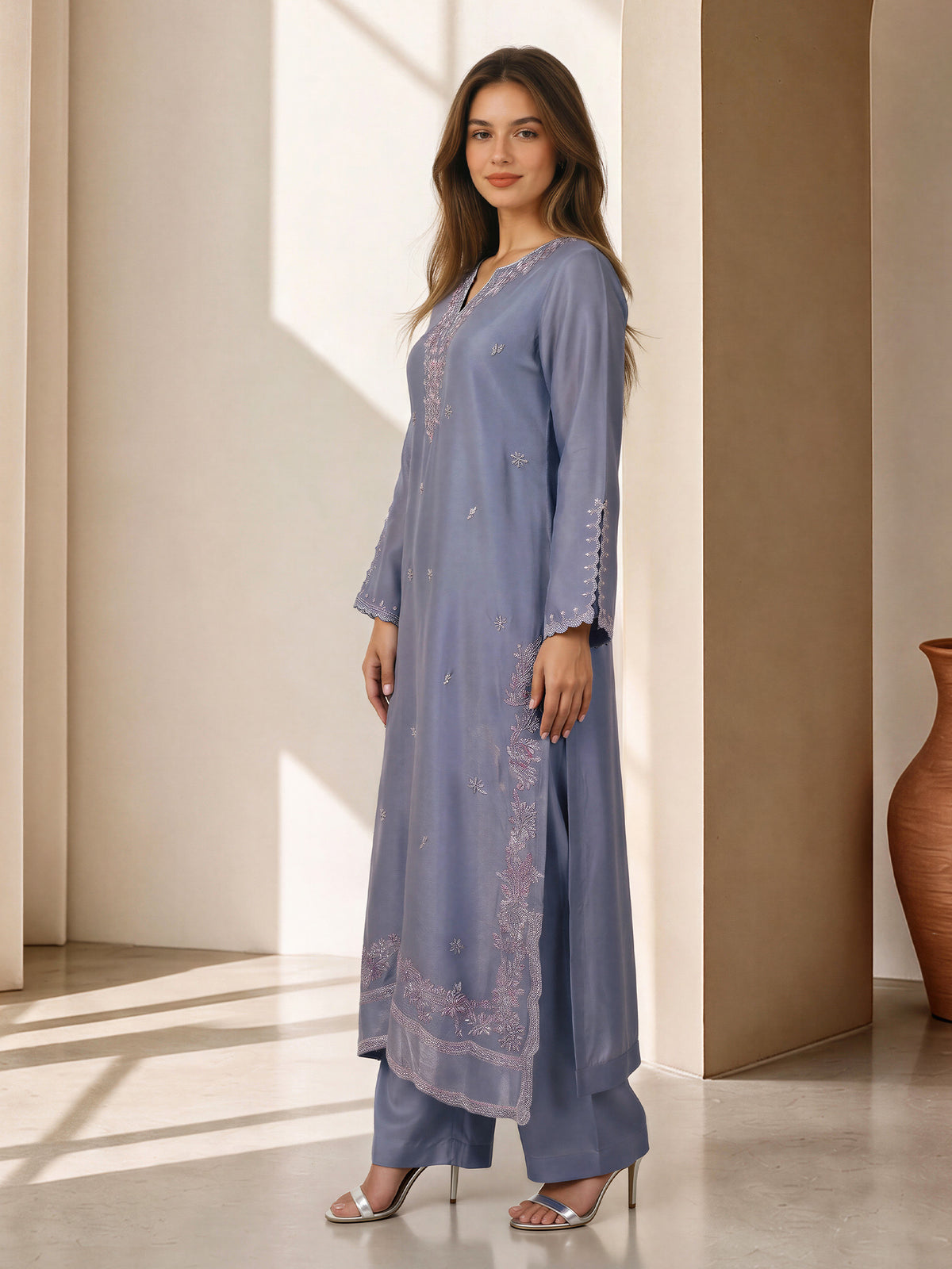 2 Piece Silk Suit- Embroidered (Pret)
