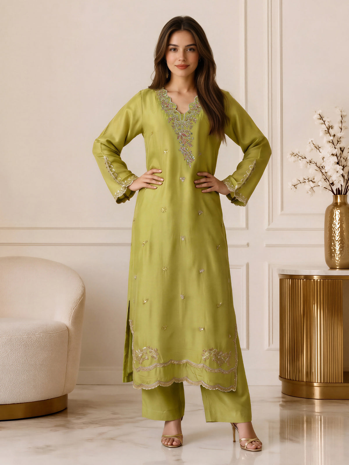 2 Piece Silk Suit- Embroidered (Pret)
