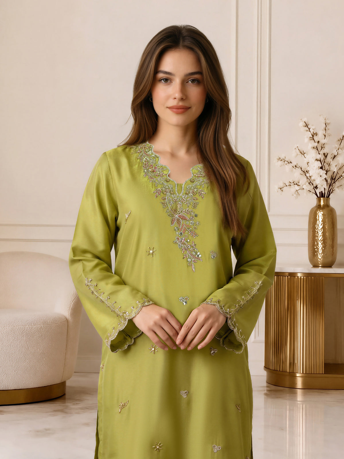 2 Piece Silk Suit- Embroidered (Pret)