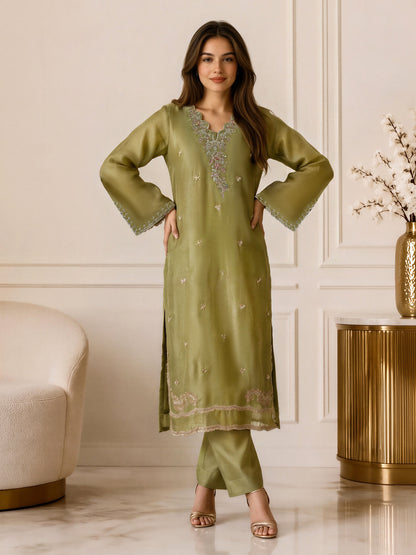 2 Piece Silk Suit- Embroidered (Pret)
