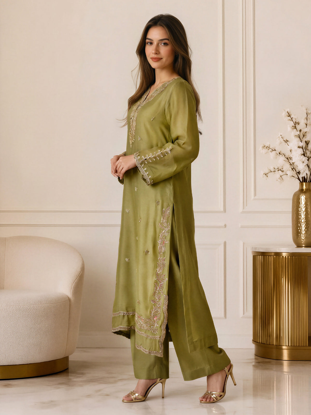2 Piece Silk Suit- Embroidered (Pret)