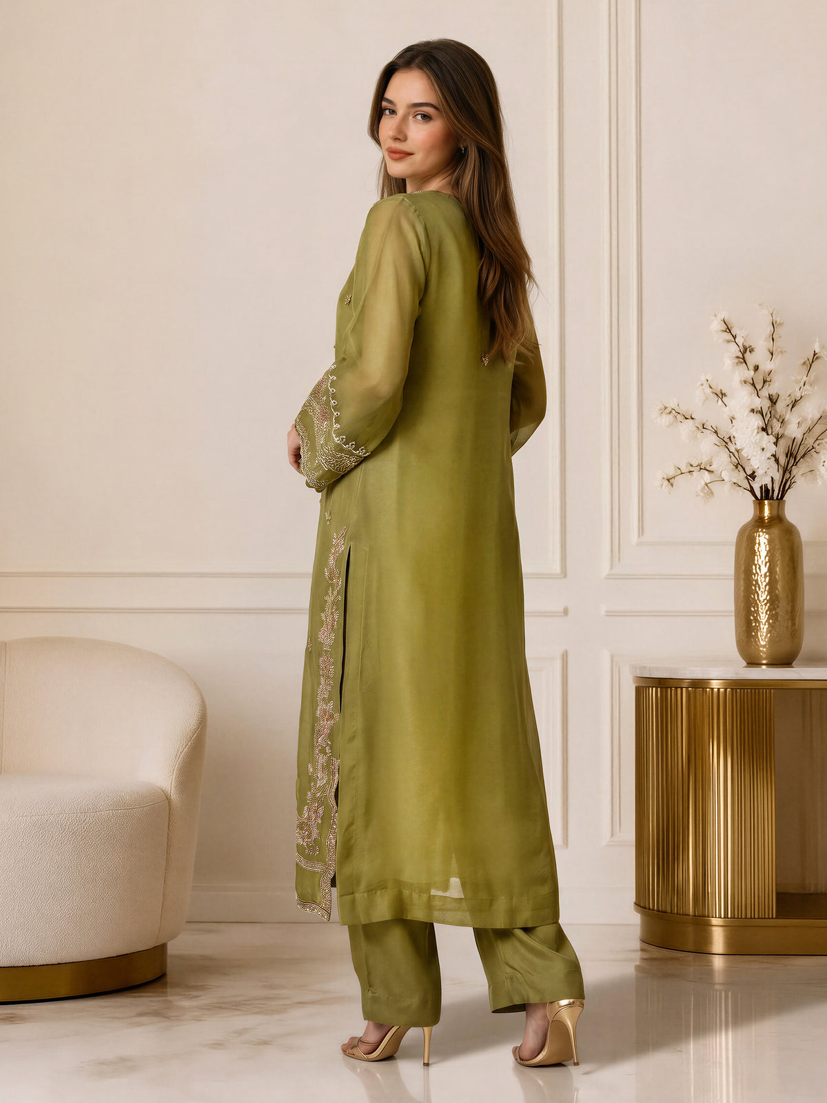 2 Piece Silk Suit- Embroidered (Pret)