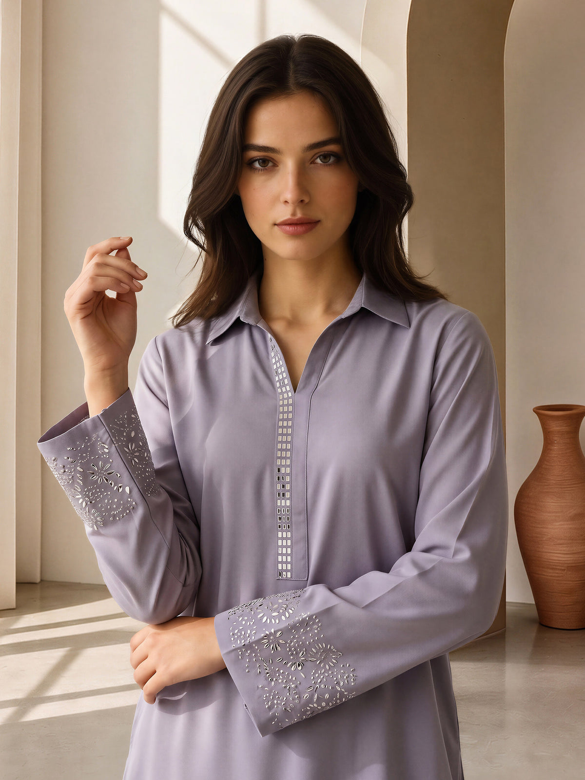 2 Piece Silk Suit- Embellished (Pret)