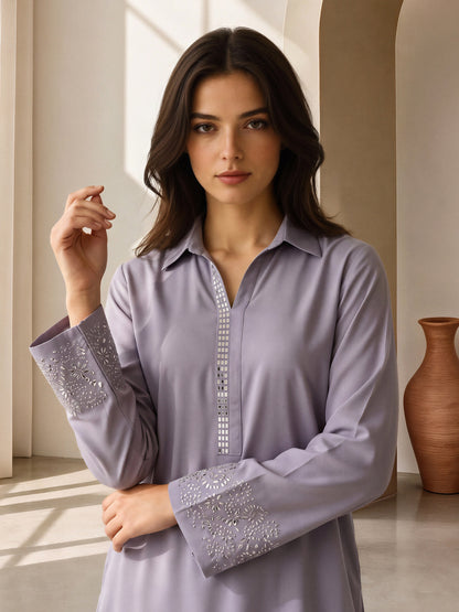 2 Piece Silk Suit- Embellished (Pret)