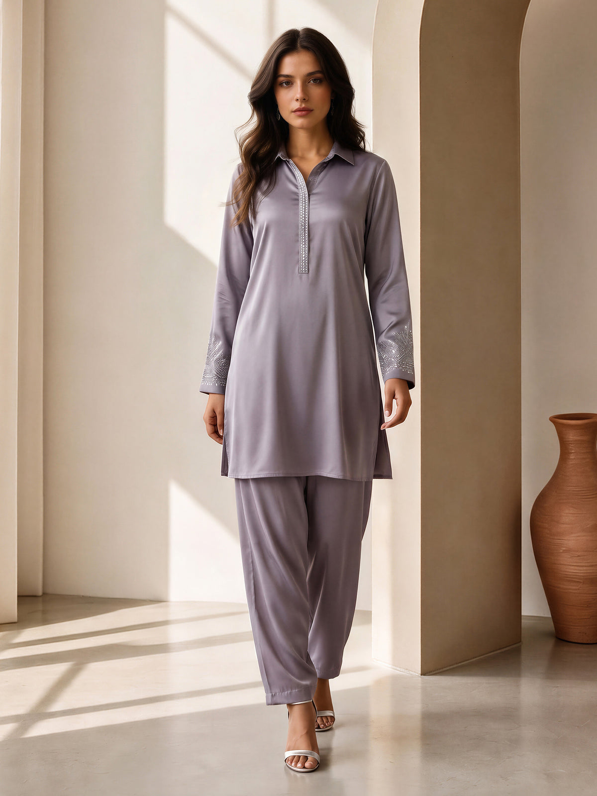 2 Piece Silk Suit- Embellished (Pret)