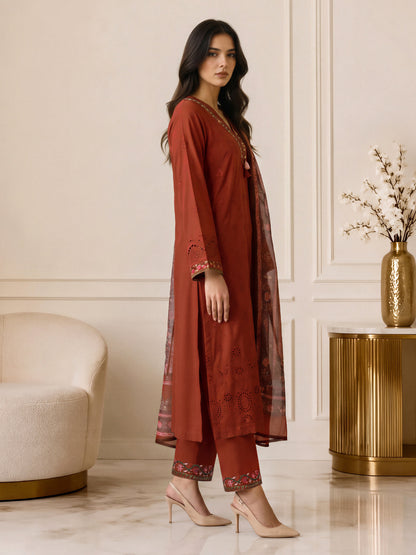 3 Piece Crepe Suit- Embroidered (Pret)