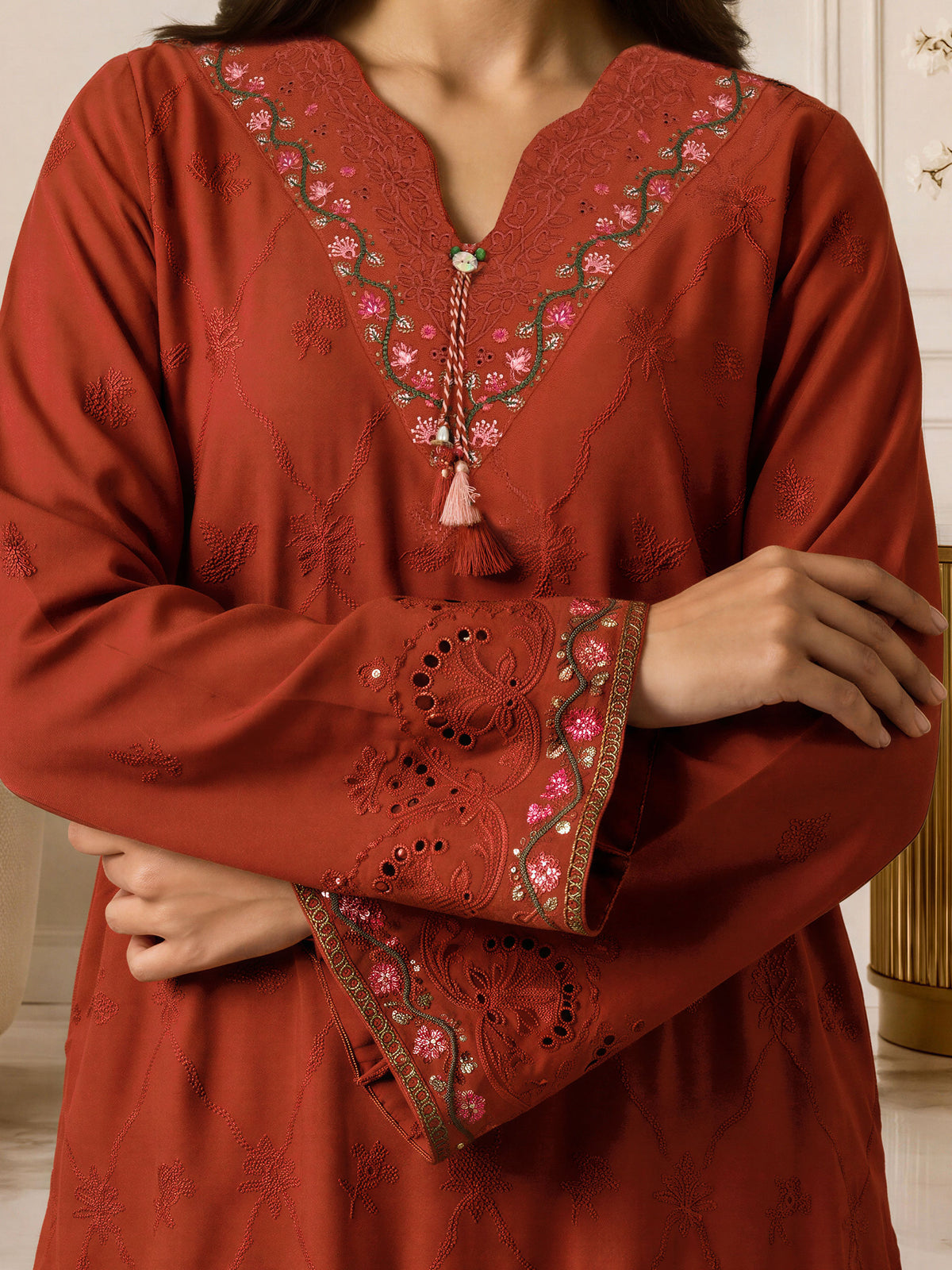 3 Piece Crepe Suit- Embroidered (Pret)