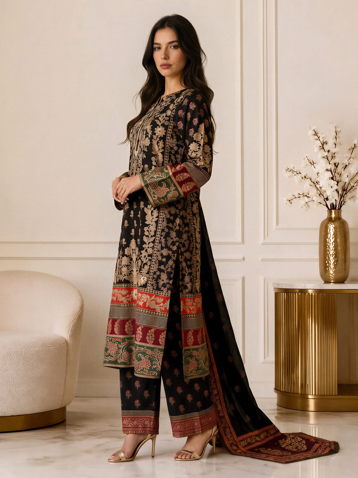 3 Piece Khaddar Suit (Pret)