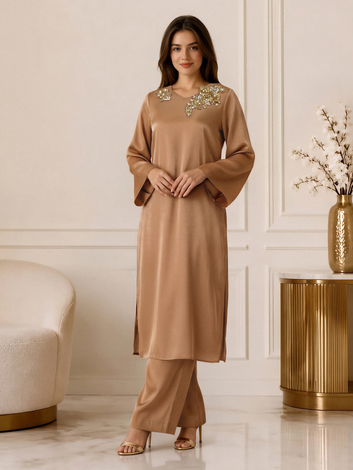 2 Piece Silk Suit- Embroidered (Pret)
